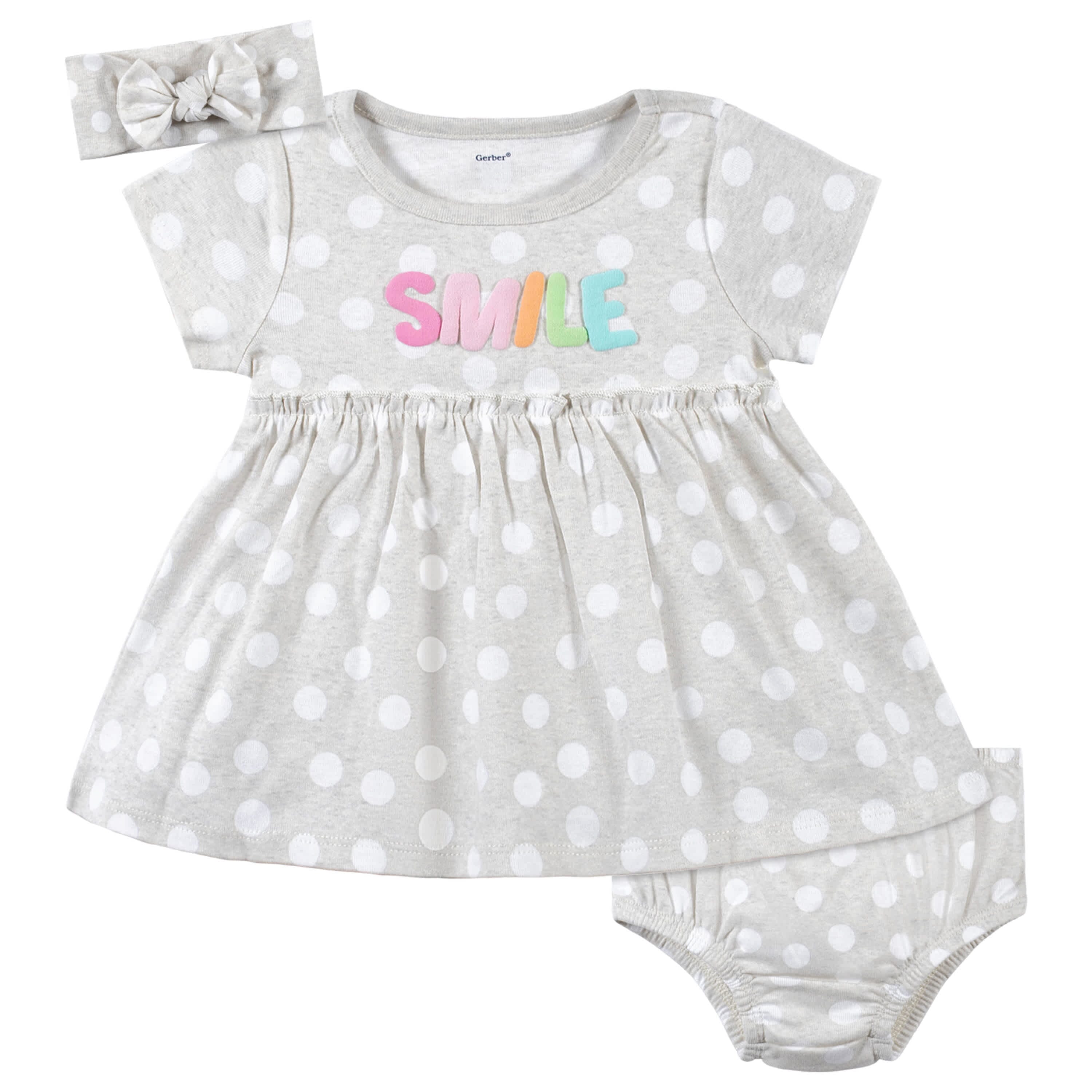 3-Piece Baby & Toddler Girls Dots Of Rainbows Dress, Diaper Cover & Headband Set