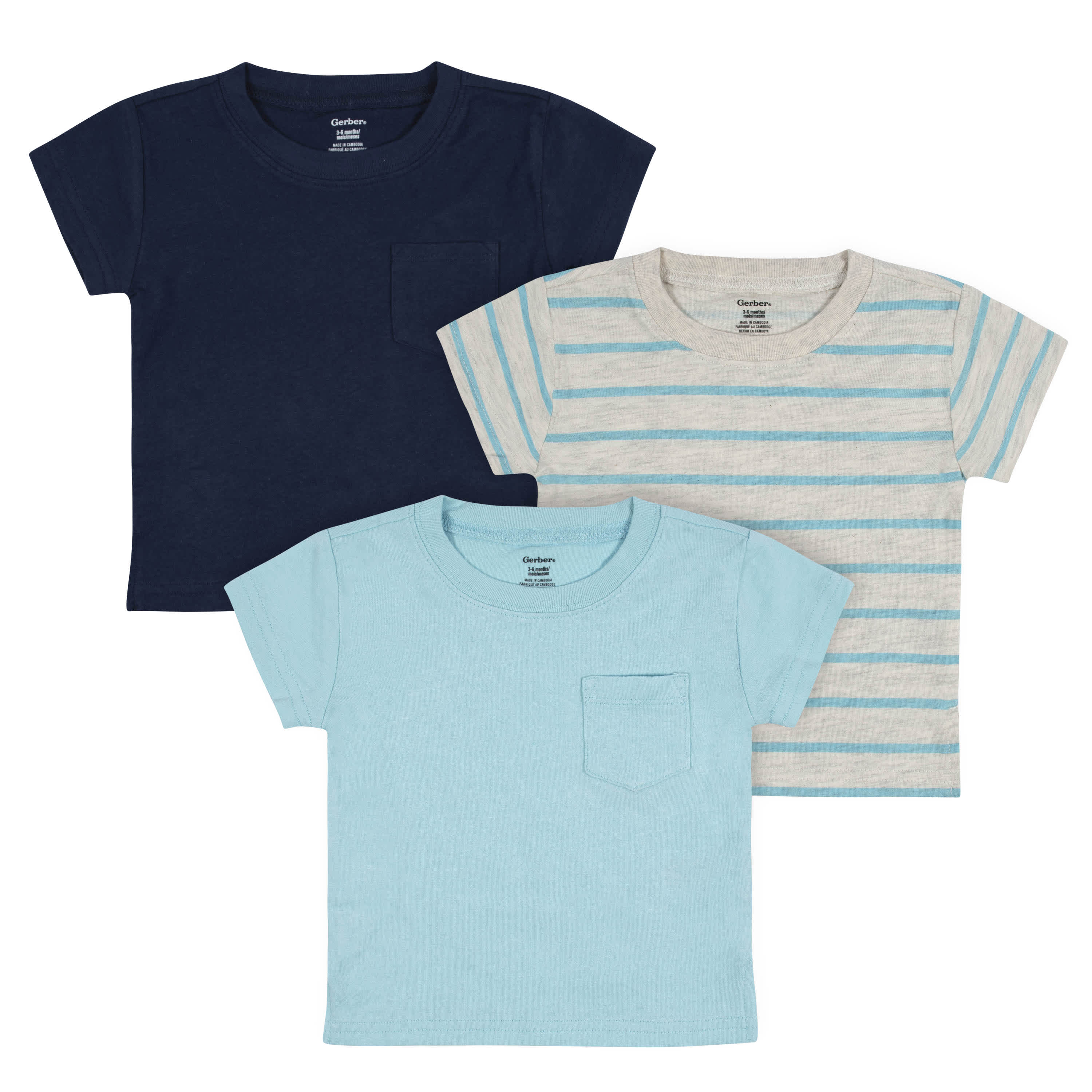 3-Pack Baby & Toddler Boys Royal Blues Short Sleeve Pocket Tees