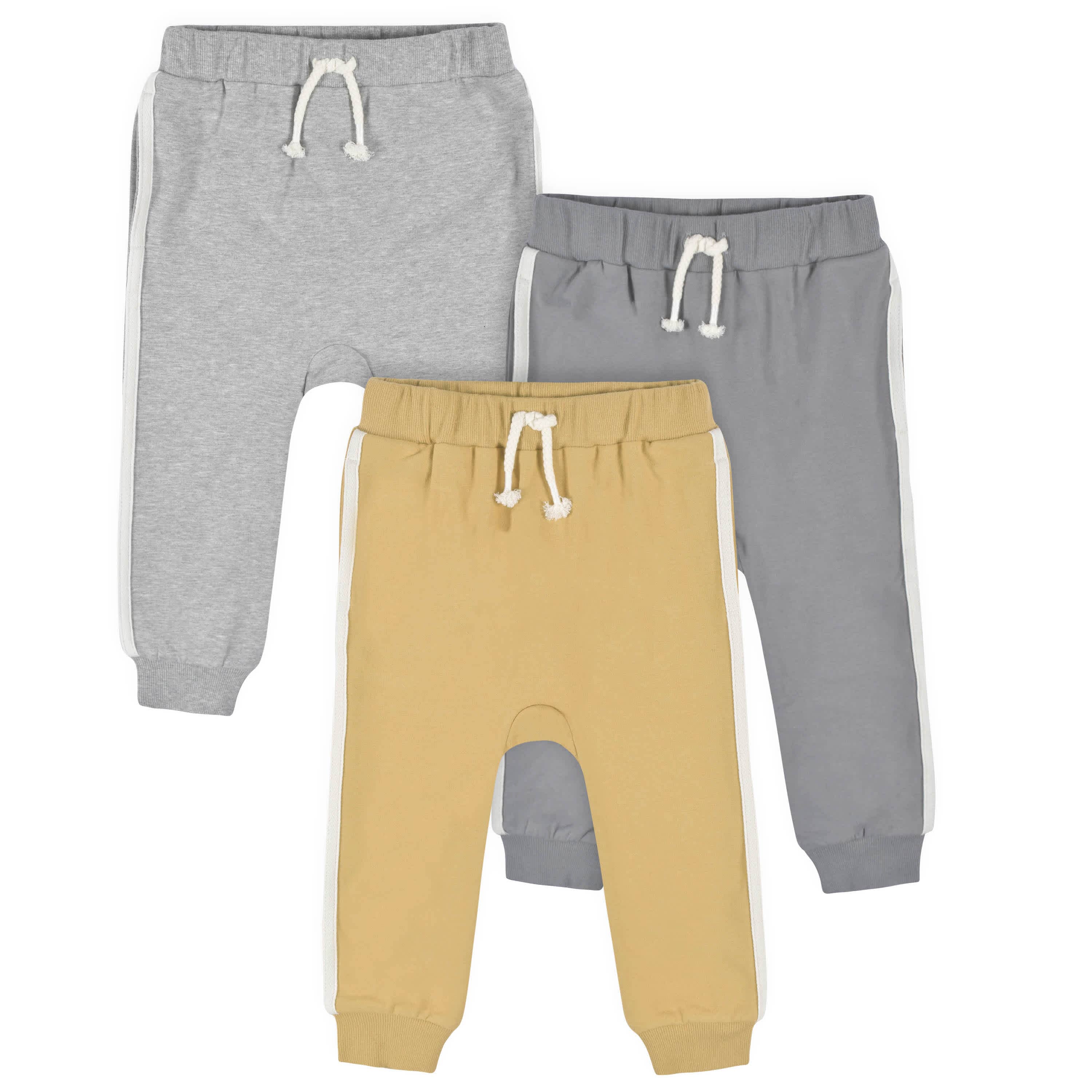 3-Pack Infant & Toddler Boys Mustard & Gray Joggers