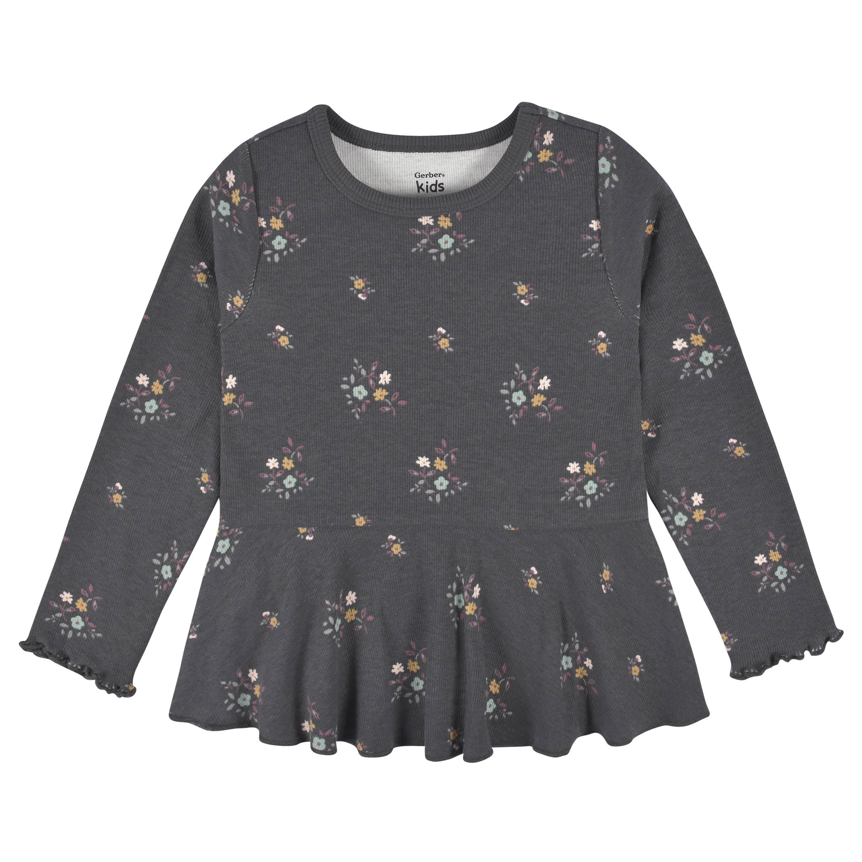 2-Pack Infant & Toddler Girls Mustard & Charcoal Floral Peplum Tops