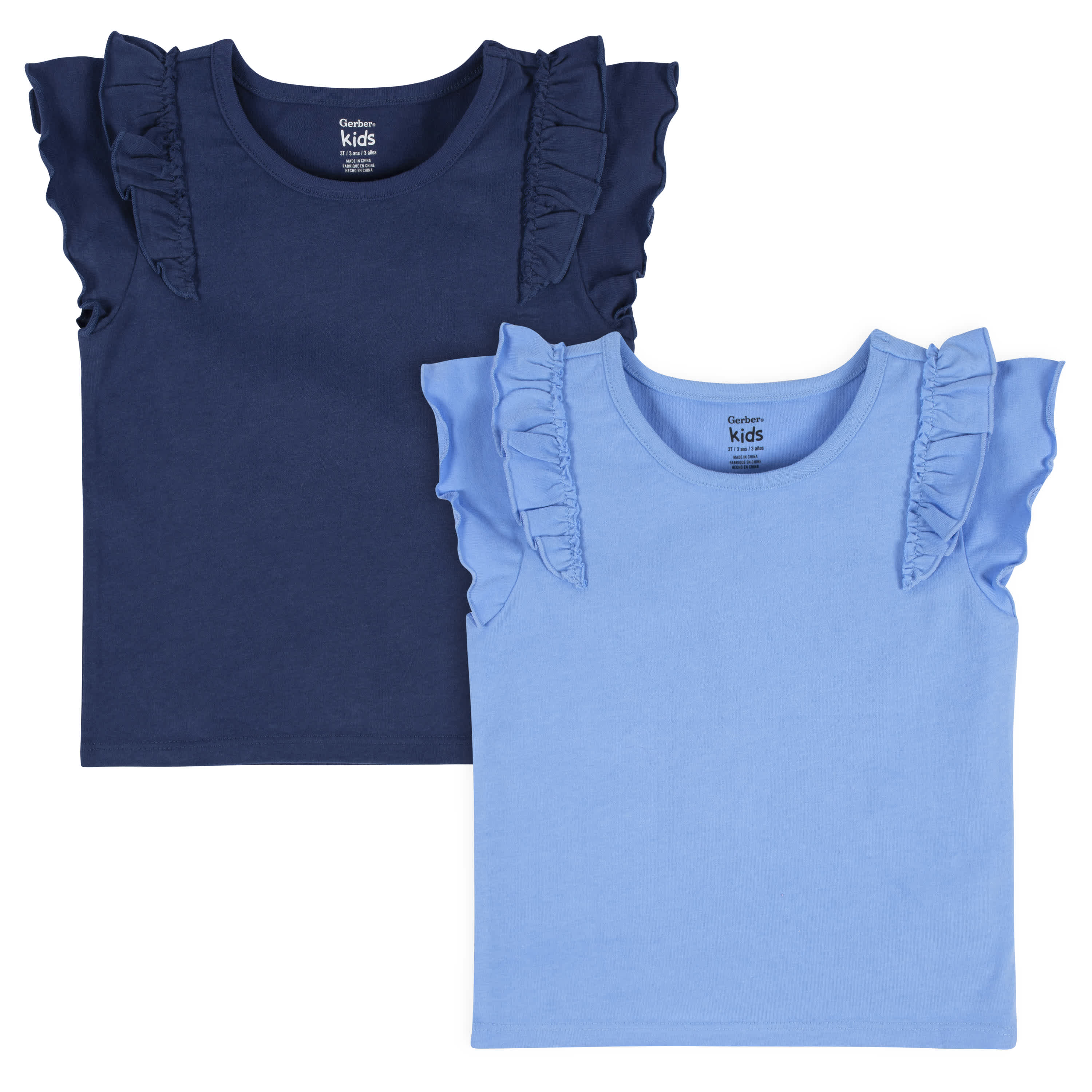 2-Pack Infant & Toddler Girls Blue Double Ruffle Tops