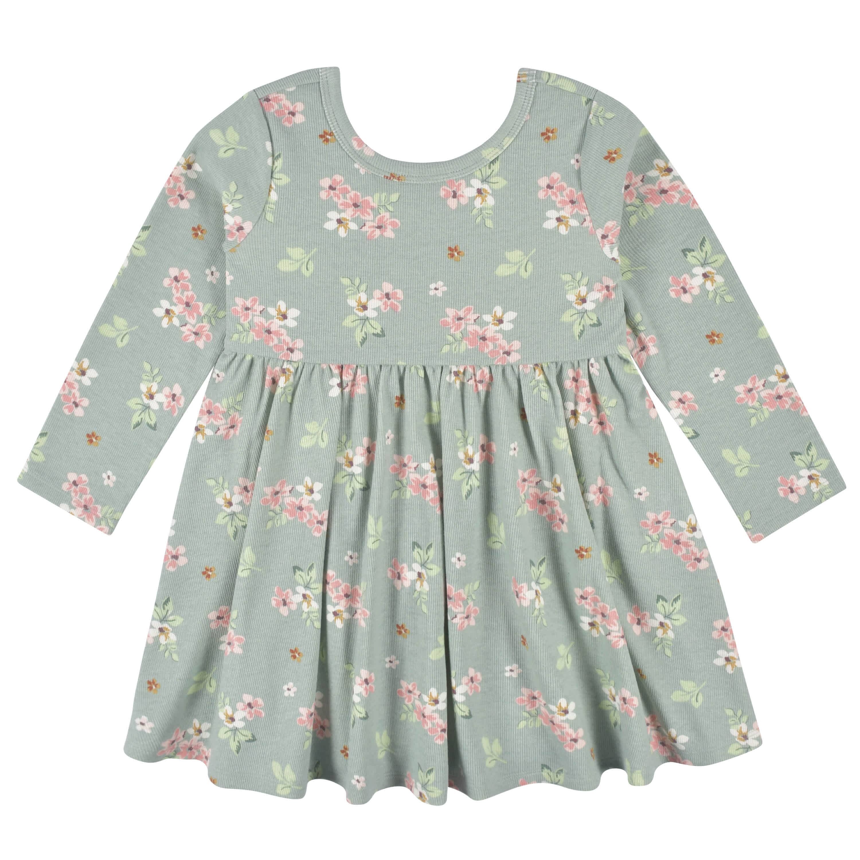 2-Pack Infant & Toddler Girls Mint Floral Long Sleeve Dresses